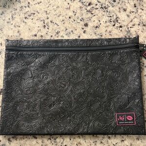 Makeup Junkie Black Embossed Zipper Pouch